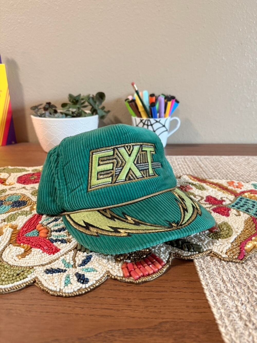90s Arctic Cat Snowmobiles Vintage EXT Special ATV Green Corduroy Baseball Hat